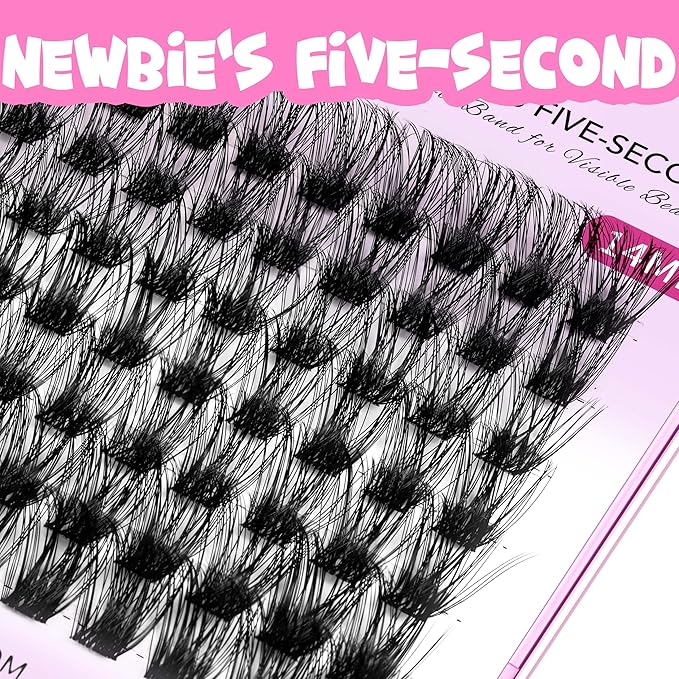 VEYESBEAUTY Lash Clusters Individual Eyelash Extensions Thin & Invisible Band DIY False Eyelashes for Self-application Newbie's Five-Second Series Wispy Lash Tray, Bomb 14mm Single Length