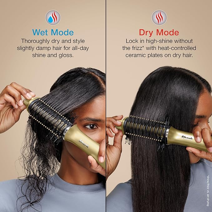 Shark Glossi 2-in-1 Hot Tool and Air Glosser, Ultra-Fast, Ultra-Glossy Blowouts at-Home, Heat-Controlled Ceramic, Curly, Coily, and Color Friendly, Liquid Gold, HT302GD