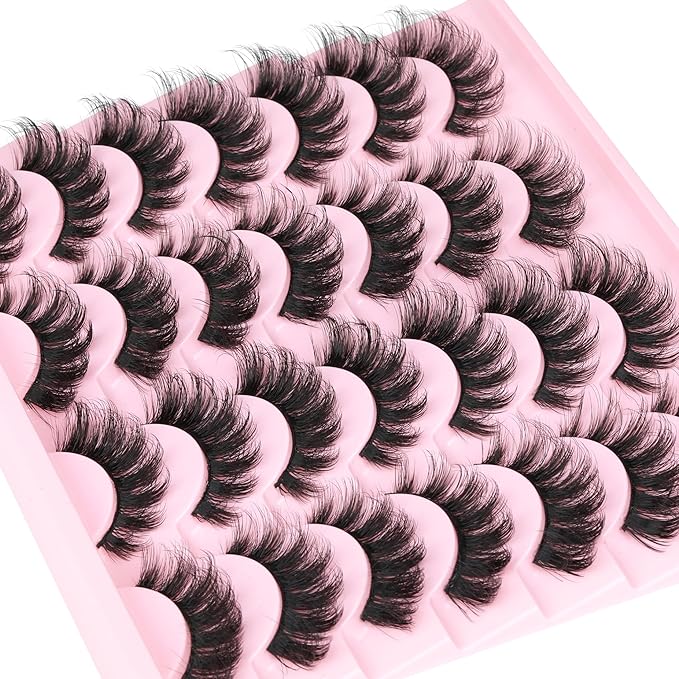 Strip Lashes Natural Look False Eyelashes D Curly Wispy Eyelashes Long Volume Faux Mink Lashes 14 Pairs Russian Fake Eyelashes