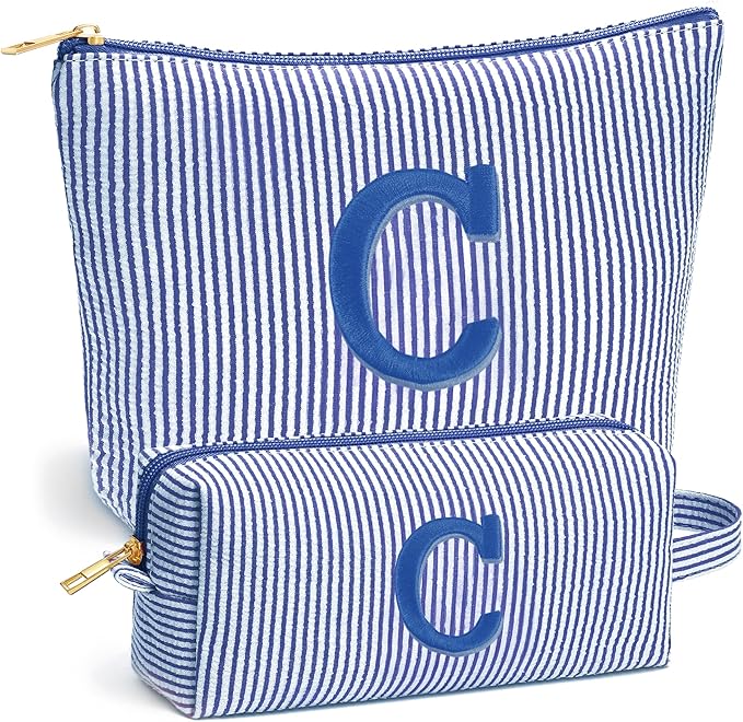 Fohufo Cute Stuff for Teen Girls Gifts - 2 Piece Set Makeup Bags, Custom Makeup Organizer Pouch for Travel, 6-12 Year Old Girl Birthday Gifts, Travel Essentials, Personalized Birthday Gifts- Blue C