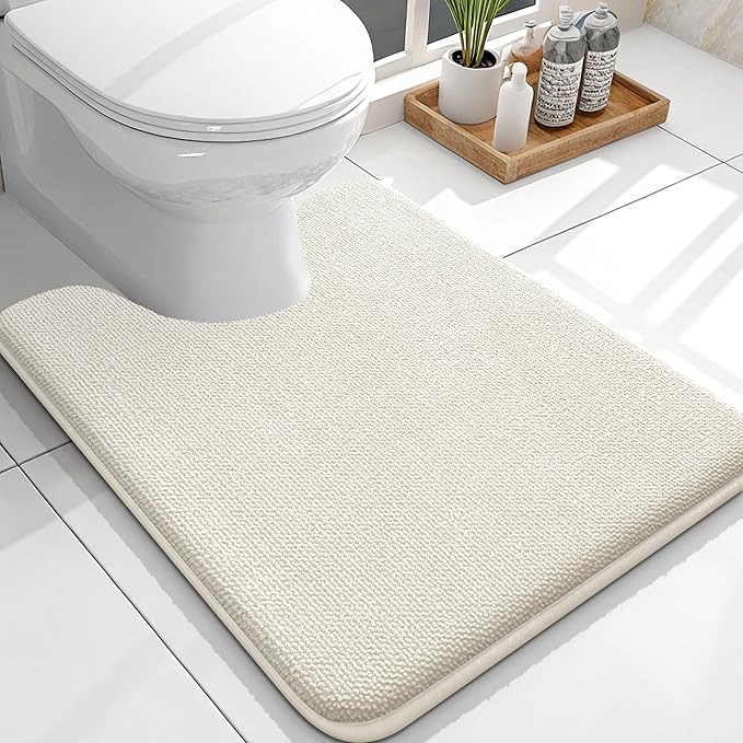 OLANLY Toilet Rugs U-Shaped 24x20, Extra Soft Absorbent Thick Memory Foam Contour Bathroom Rugs, Dry Quickly, Machine Washable, Non-Slip Toilet Bath Mat, Home Decor Accessories, Ivory