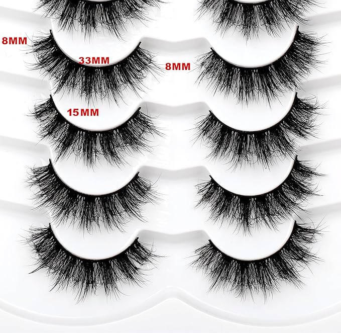 Pooplunch False Eyelashes Round Eye Lashes 8D Volume Fluffy Short Thick Crossed Natural Faux Mink Lashes Fake Eyelash Strips 7 Pairs Pack