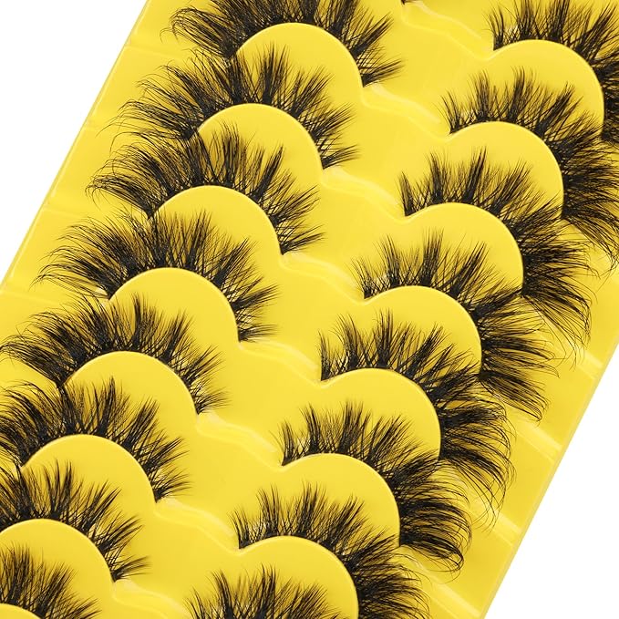 ALICROWN Lashes Cat Eye False Eyelashes Wispy Strip Fake Eyelashes Fox Eye Lashes Mink Thick Volume Eyelashes with Clear Band 9 Pairs Long False Lashes