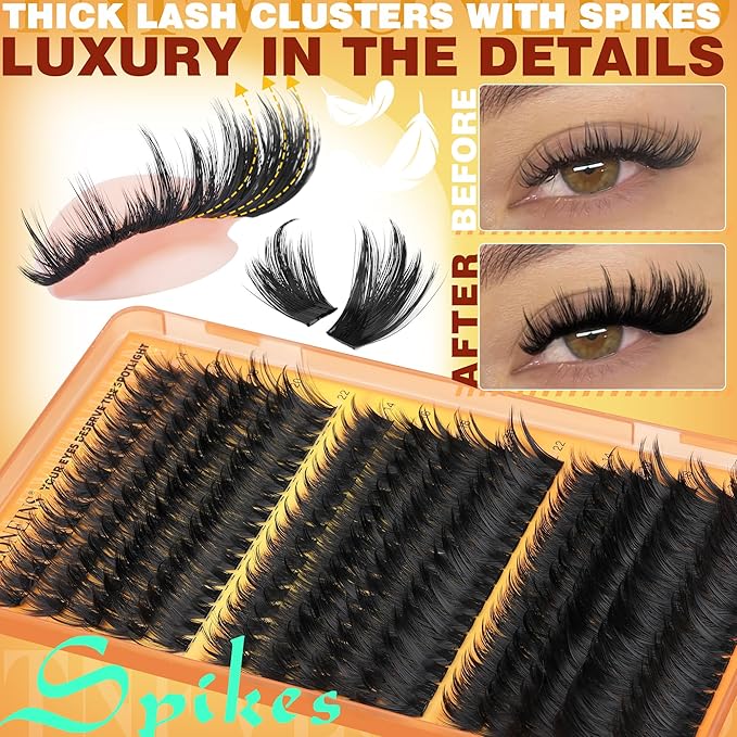 180D+260D+300D Lash Clusters with Spikes 14-22MM Thick Eyelash Clusters Mink Cluster Eyelash Extensions Volume Individual Lash Extension D-Curly Clusters Lashes Dramatic by TNFVLONEINS