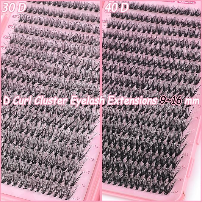 Manga Lash Clusters, 640 Pcs Eyelash Clusters Individual Lash Extension Kit D Curl Fluffy Wispy False Eyelashes Extensions Thin Band (30D+40D)
