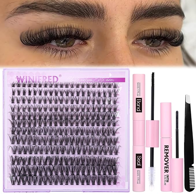 Lash Clusters Kit Lash Extension Kit Wispy 8-16mm Natural Lashes Clusters 240pcs Eyelash Extension Clusters 30D Individual Lashes with Lash Bond and Seal Lash Remover Lash Tweezers by Winifred