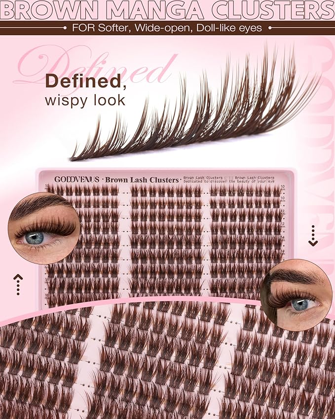 Brown Wispy Lash Clusters Manga Eyelashes Clusters Natural Cluster Eyelash Extensions Fairy DIY Lash Extension Anime C Curl Waterproof Individual Eye Lashes