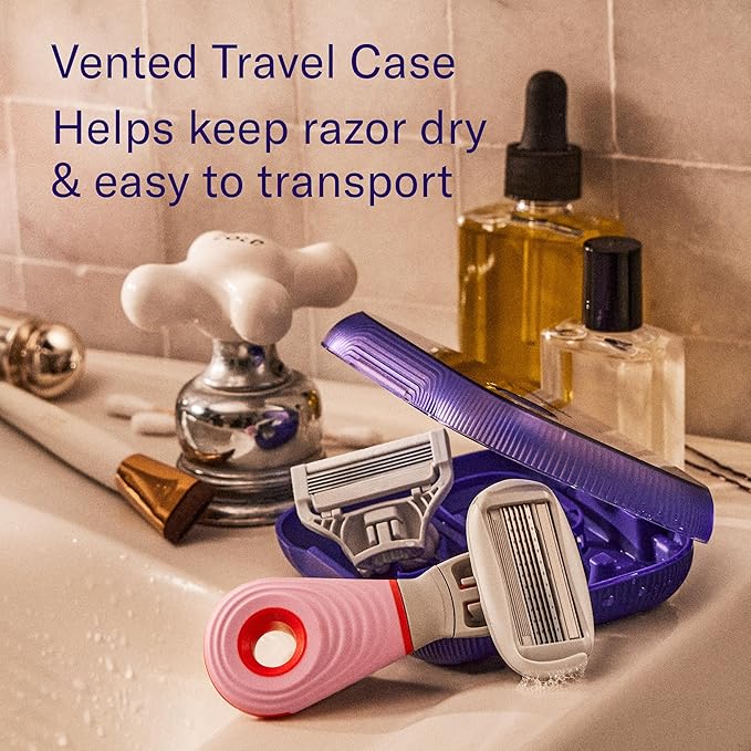 Flamingo Travel Razor Kit for Women – Body & Pubic Razor – Mini Handle, 2 Blade Refills, 2 Travel Size Foaming Shave Gels & Vented Case