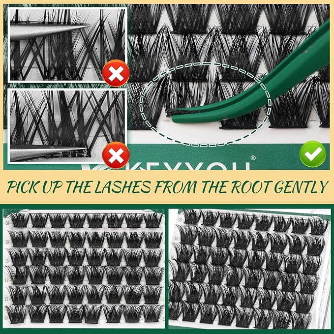 Lash Clusters 96pcs Individual Lashes Y02 D Curl 18mm Cluster Lashes KEYYOU Volume Wispy Lash Extension Soft&Comfortable Easy DIY at Home(Y02 D-18mm)