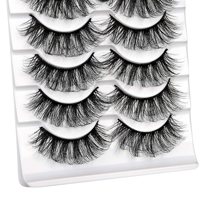ALICROWN Mink Lashes Faux Wispy Natural Volume Lashes Pack 5D Thick Volume Crossed False Eyelashes Full Handmade 5 Pairs Lashes