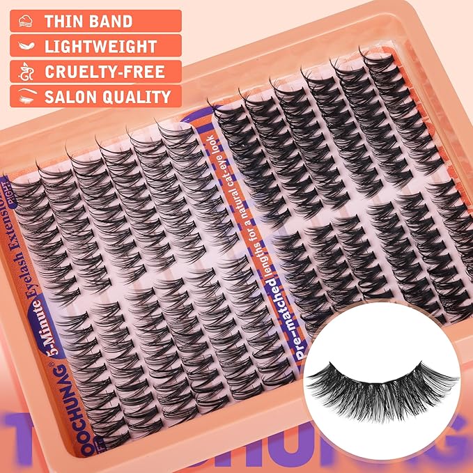 TOOCHUNAG Cat Eye Lash Clusters Kit Wispy DIY Lash Extension Kit Natural Eyelash Extension Kit 7-16mm Individual Cluster Lashes Extensions with Lash Bond and Seal, Tweezers, Brushes(30D+40D)