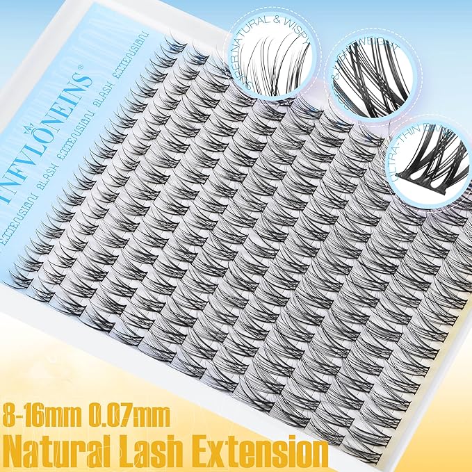 TNFVLONEINS Wispy Lash Clusters Kit Natural Lash Extension Kit C curl Eyelash Extension Kit Short Cluster Eyelash Extensions Soft Individual Lashes Kit Eyelash Clusters with Bond and Seal and Tweezers