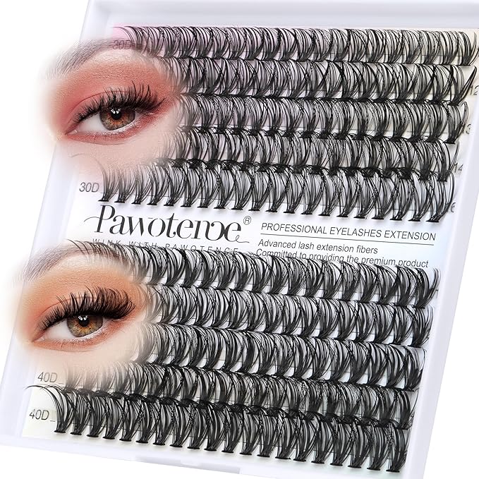 Pawotence Lash Clusters 200pcs Individual Lashes 30D 40D Cluster Eyelash Extensions 11-16mm Eyelash Clusters Lash Extensions for Self Application (30D&40D, 0.07D, 11-16mm Refill)