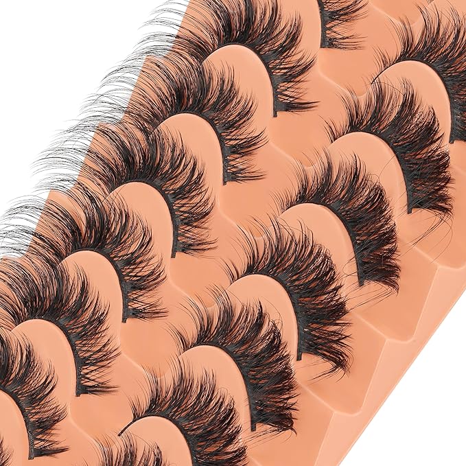 Veleasha Cat Eye Lashes Fluffy Crisscross Doll Eyelashes Wispy False Eyelashes Black Cotton Band 3D Effect Lashes 8-21MM 10 Pairs Pack (6D32)