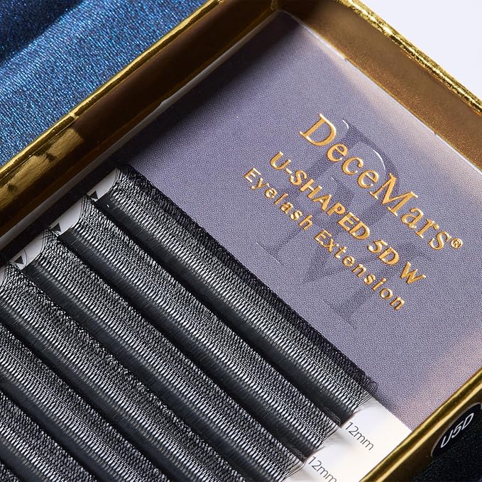 DeceMars 5D U Shaped Eyelash Extensions Easy Fan Russian Volume Crisscross Eyelashes W Lashes Natural Soft Handwoven False Eye Lashes Mesh Wispy Clusters (Matte Black-0.07mm-C, 14mm)