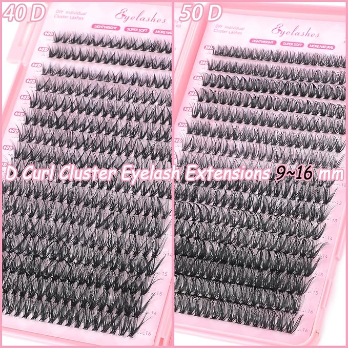 Manga Lash Clusters, 640 Pcs Eyelash Clusters Individual Lash Extension Kit D Curl Fluffy Wispy False Eyelashes Extensions Thin Band (40D+50D)