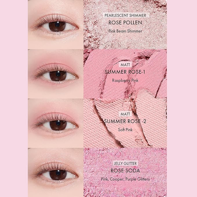 Amuse SEOUL Eye Color Palette 02 COOL ROSE | rose tones | Soft shading, makeup variety of textures, sensuous, vibrant layering, cruelty-free, eco-friendly, vegan, korean