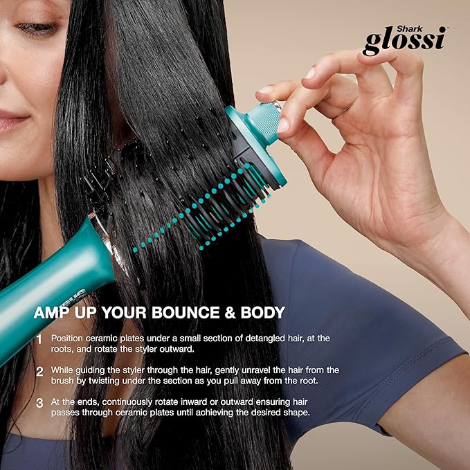 Shark Glossi 2-in-1 Hot Tool and Air Glosser, Ultra-Fast, Ultra-Glossy Blowouts at-Home, Heat-Controlled Ceramic, Curly, Coily, and Color Friendly, Jewel Teal, HT302TL
