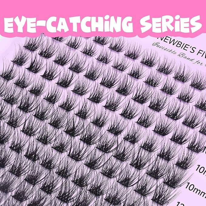 VEYESBEAUTY Siren Cluster Lashes Kit Individual Lash Extensions Newbie's Five-Second DIY Dramatic Volume Eyelash Wispy Faux Mink Lash Mixed Length Tray with Bond & Seal, Applicator at Home