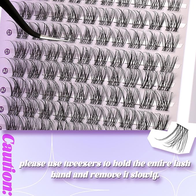 Natural Lash Clusters Kit Wispy Lash Invisible Lash Band Cluster Eyelash Extensions Kit 8-16mm Individual Lashes Extension DIY D Curl Eyelash with Waterproof Clear Lash Band Clusters