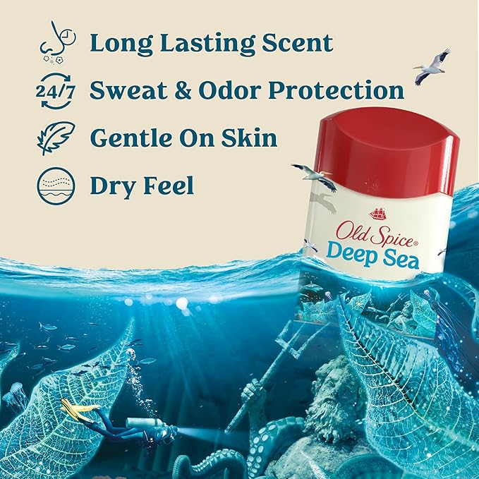 Old Spice Men's Antiperspirant & Deodorant Deep Sea with Ocean Elements, 3.4oz (Pack of 3)