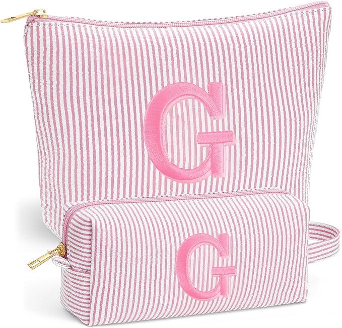 Fohufo Travel Makeup Bag Organizer - Travel Essentials Toiletry Bag for Women, Initial Travel Toiletry Bag with Zipper | Preppy Stuff Birthday Gifts for Women Mom Daughter, Light Pink Letter G