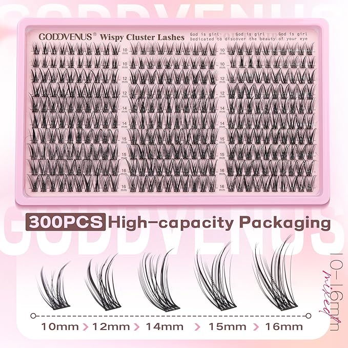 Eyelash Extensions Wispy Natural DIY C Curl Individual Lashes Clusters Black 10-16mm 300pcs