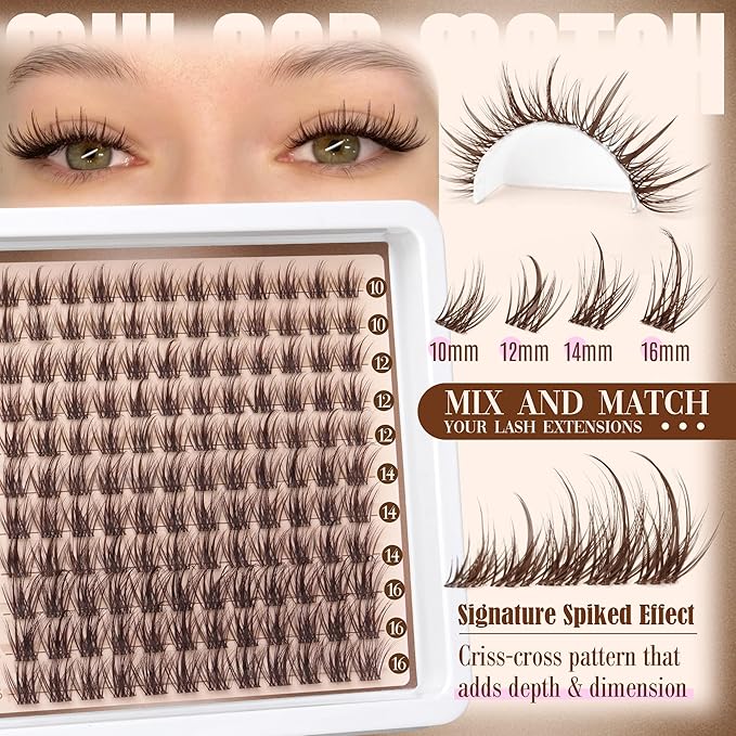 Brown Lash Clusters Kit Wispy Lash Extension Kit Natural Spiky Cluster Eyelash Extensions CD Curl Eyelash Extension Kit with Lash Bond seal and Remover by Lanflower