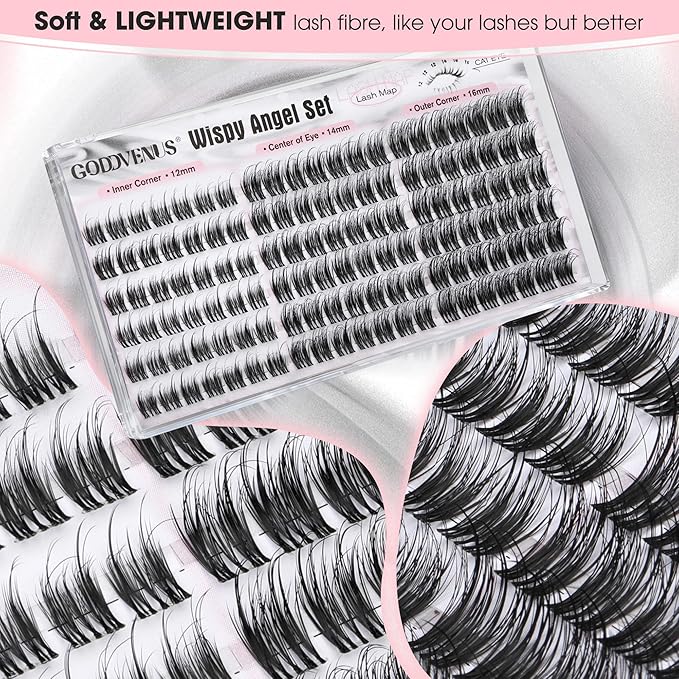 Wispy Natural Lash Clusters 12-14-16mm CC Curl DIY Cluster Eyelash Extensions for Clean Makeup, Individual False Eyelashes Cat Eye Lash Clusters