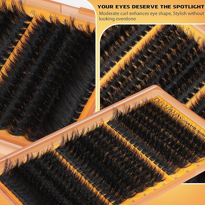 Fluffy Lash Clusters with Spikes 200D+260D+300D Cluster Eyelash Extensions Thick Eyelash Clusters Faux Mink Individual Lashes Full Volume Cluster Lashes 12-20MM Reusable Eyelashes by TNFVLONEINS