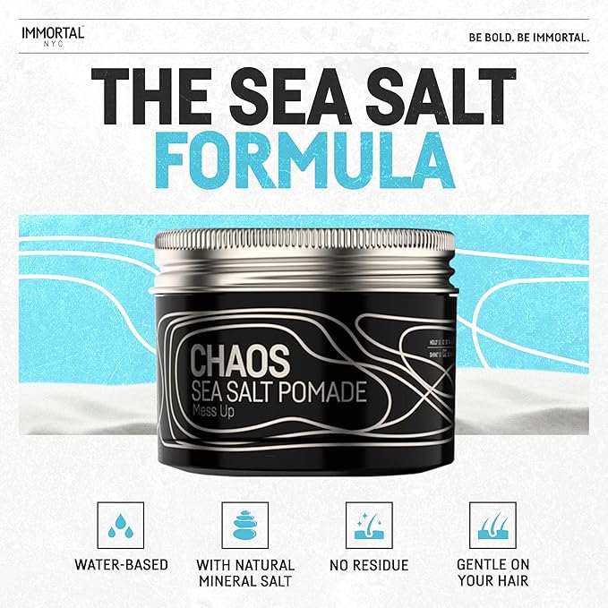 Immortal NYC Exclusive 'SEA SALT' Pomade - Matte Natural Dry look - Firm Strong Hold - Extra Volume & more Texture-No Shine - 100 Ml/3.4 Oz (Travel size)