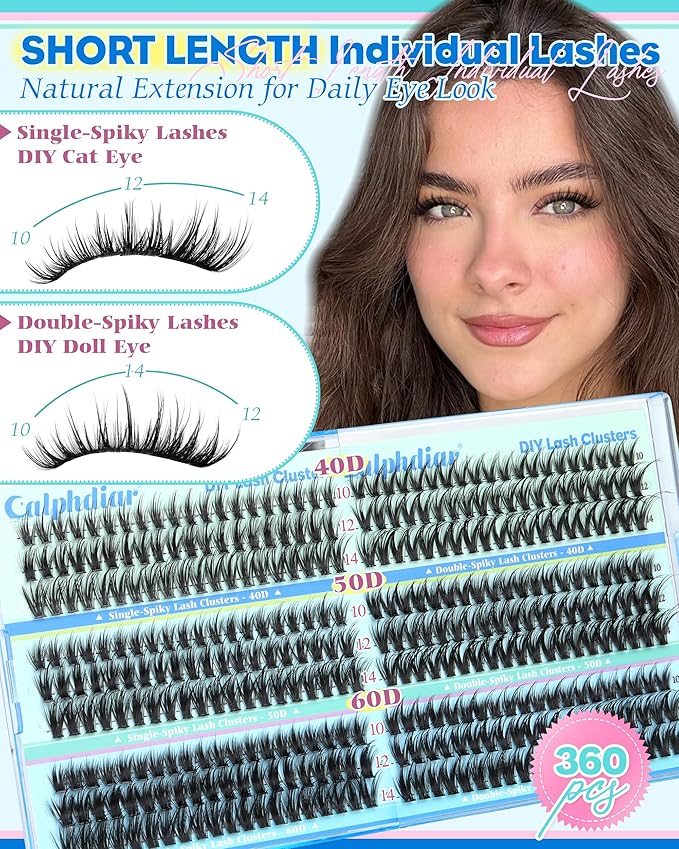 Wispy Lash Clusters 10 12 14mm Eyelash Clusters Short Natural Cluster Eyelash Extensions 40D 50D 60D Individual Lashes Clusters 360pcs Fairy Lash Extension CC Curly DIY Eyelashes Clusters by calphdiar