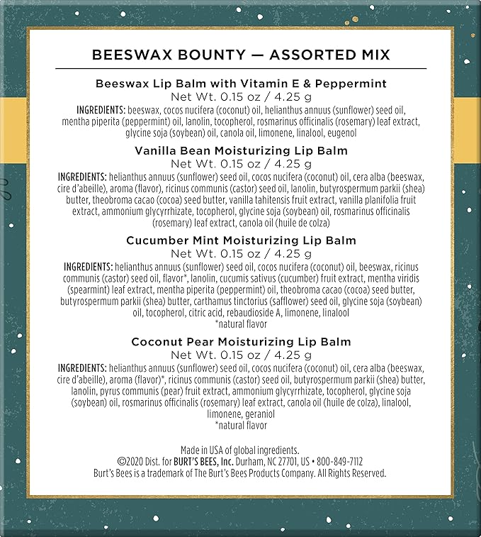 Burt’s Bees Holiday Gift, 4 Lip Stocking