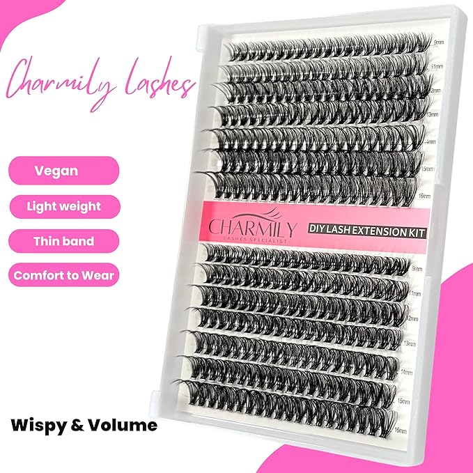 DIY Lash Extension Kit - 280pcs Lashes Clusters 0.07D 40D+50D Mix, 9-16mm D Curl Soft Wispy Lash Clusters Kit with Bond, Seal, Remover & Tweezers for Easy At-Home Application Nature Look