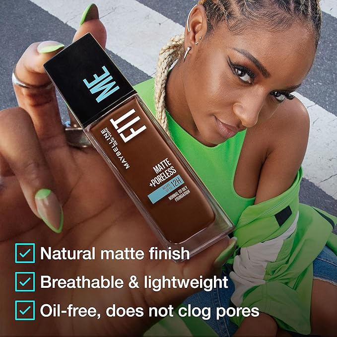 Maybelline Fit Me Matte + Poreless Liquid Oil-Free Foundation Makeup, Spicy Brown, 1 Count (Packaging May Vary) (Pack of 2)