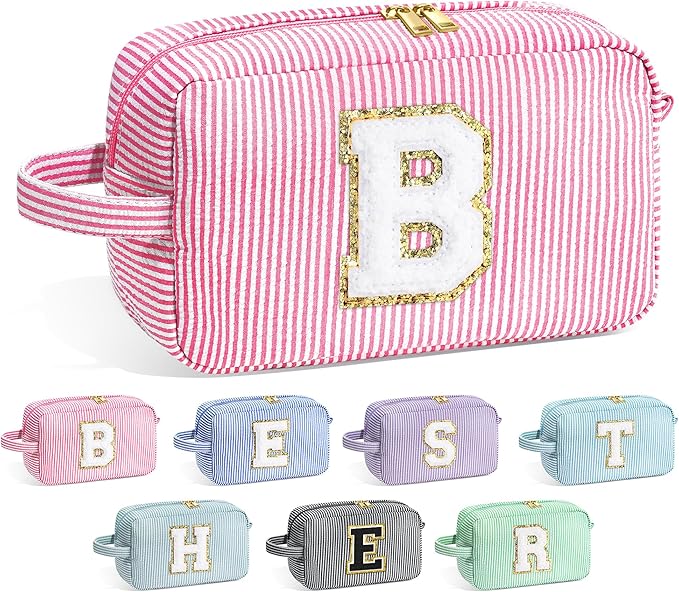 YOOLIFE Bridesmaid Proposal Gifts - Personalized Bridal Shower Bridesmaid Bride To Be Bachelorette Party Gifts Maid Matron Honor Gifts, Monogram Initial Pink Makeup Bag Cosmetic Bag, Pink B