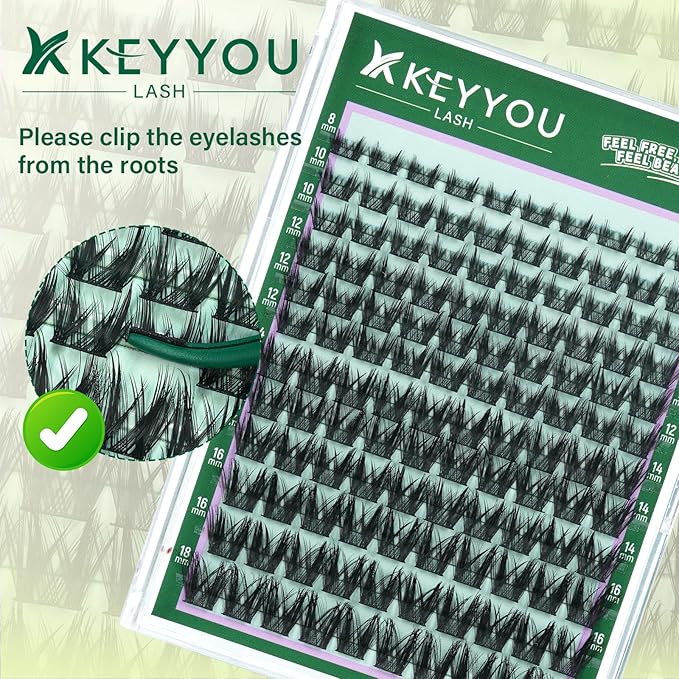 KEYYOU LASH Lash Clusters Kit Manga Lashes 8-18mm C Curl Wispy Lash Cluster Ultra-Thin Natural Lash Cluster with Spike Eyelash Extension 120pcs Fairy False Eyelash with Remover Bond and Seal（F04 Kit）