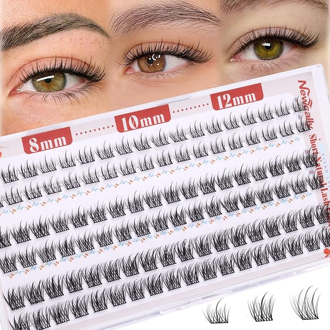 Natural Lash Clusters 8-10-12MM Short Cluster Eyelash Extensions C-curly DIY Lash Extension Eyelash Clusters Ultra Thin Lash Band Individual Lashes for Clean Girl Makeup by Newcally