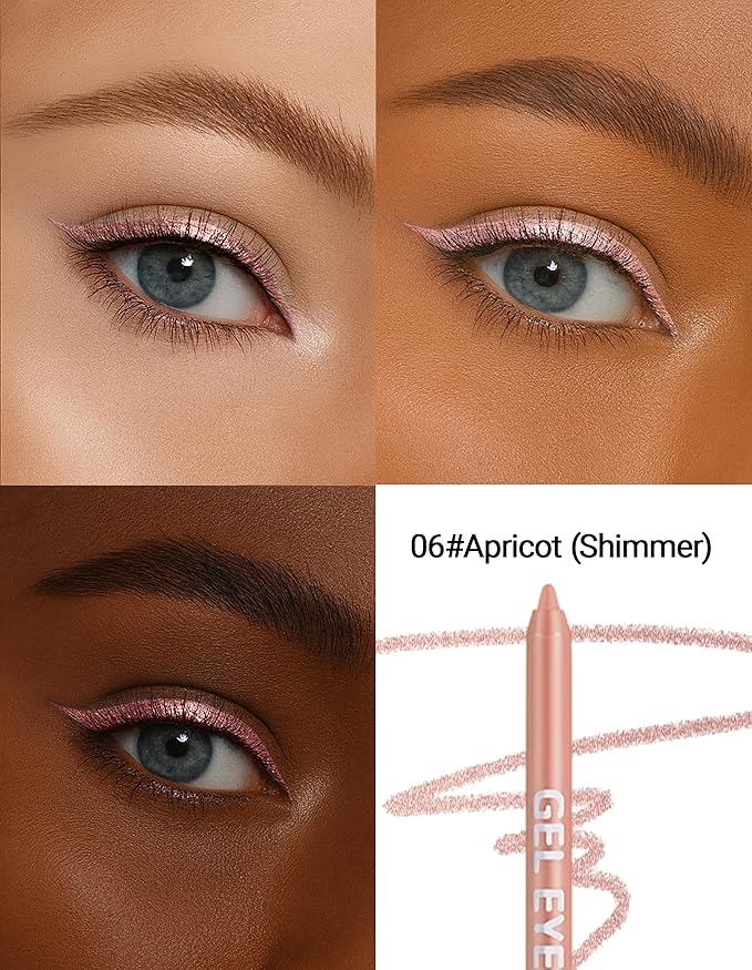 Erinde Waterproof Apricot Eyeliner Pencil, Creamy Gel Waterline Eye Liner Pen, Smooth Glide, Long Lasting, Waterproof, Sharpenable & Smudge Proof Eyeliner Pencil for Sensitive Eye, Cruelty-Free, 06