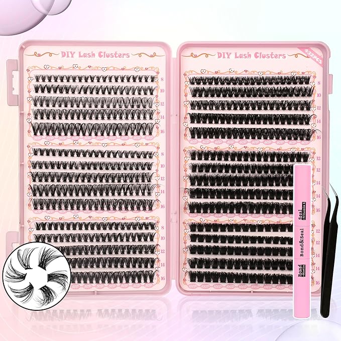 Gmagictobo DIY Lash Clusters Kit Volume Lash Clusters Thick Eyelash Extension Kit Individual Lashes Thin Band Lashes Clusters Lash Bond and Seal Lash Tweezers