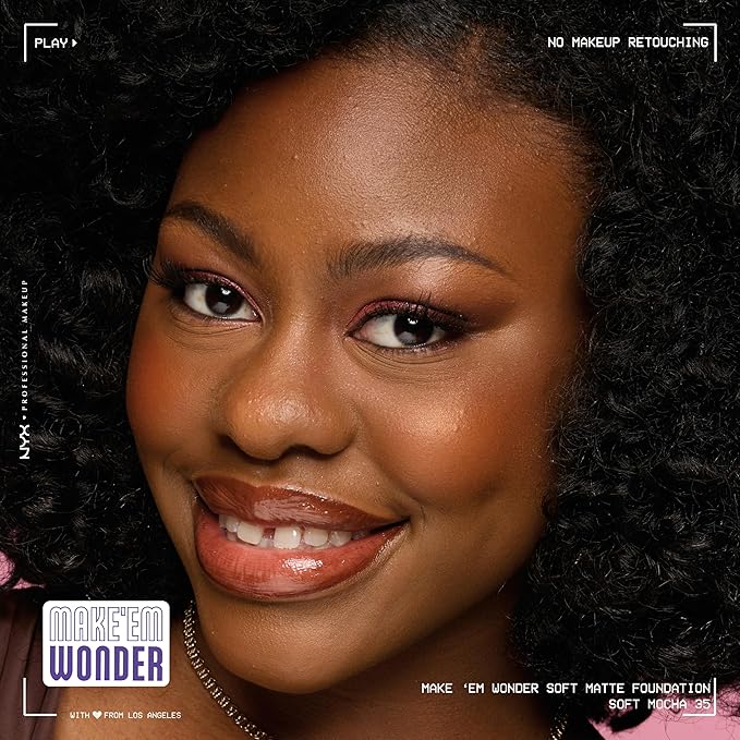 NYX PROFESSIONAL MAKEUP Make 'Em Wonder Liquid Foundation, 24HR Foundation Makeup With A Soft Matte Finish, Buildable Full Coverage - 35 Soft Mocha