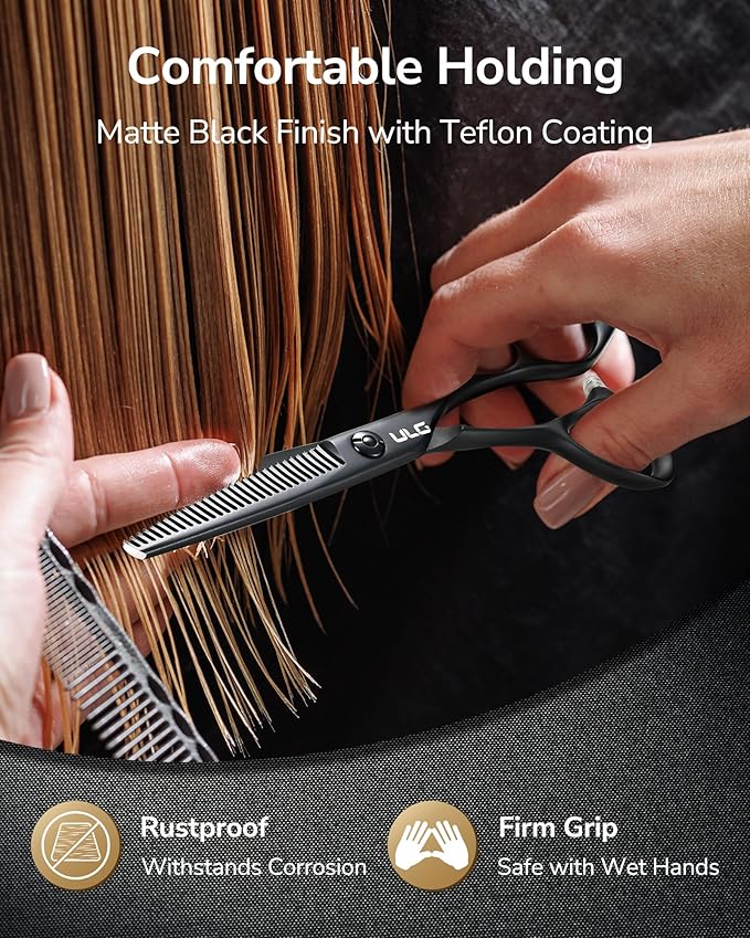 ULG Texturizing Shears – Professional Stainless Steel, 30-Teeth Thinning Scissors, Teflon Coated, Deer Tooth Blades for Precise Thinning and Layering, Ideal for Stylists and Barbers