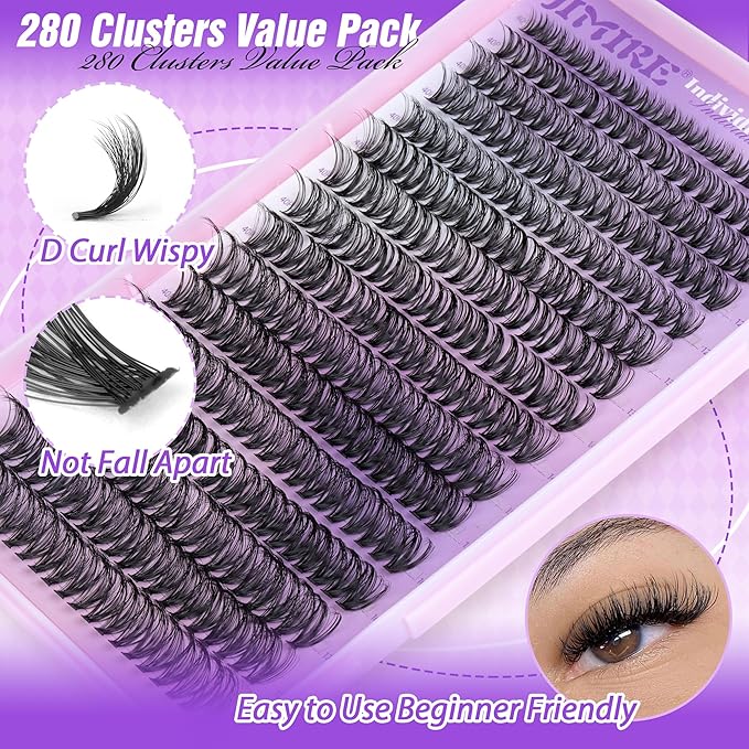Lash Clusters Wispy 40D Eyelash Clusters 320Pcs Fluffy Cluster Eyelash Extensions D Curl 9-16MM Mixed Individual Lashes DIY Lash Extension Natural False Eyelashes by JIMIRE