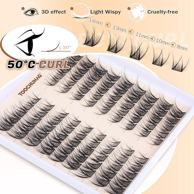 TOOCHUNAG Natural Lash Clusters Eyelash Extensions Wispy Individual Lashes Clusters C Curly Organized Eyelash Clusters 9 Pairs 8-14mm DIY Cat Eye Lash Extension