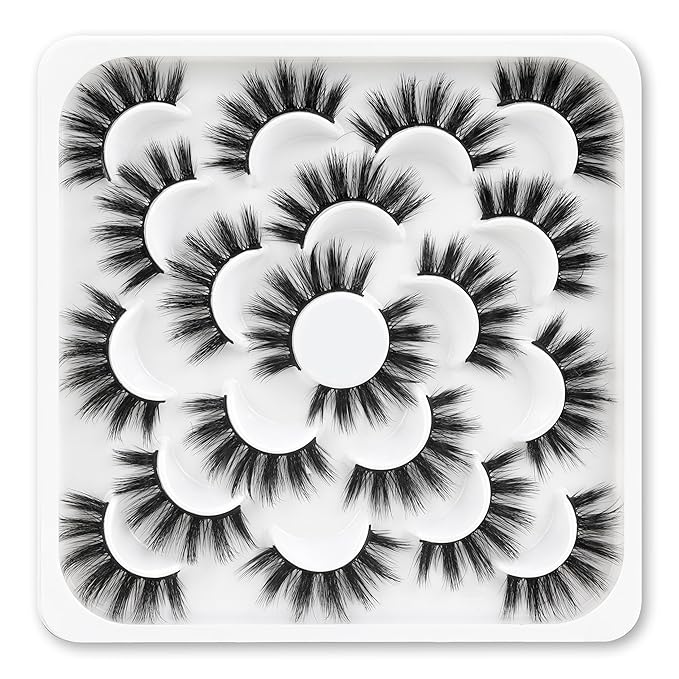 Veleasha Lashes 10 Pairs Natural Fluffy False Eyelashes Soft Wispy Lashes 3D Faux Mink Lashes Pack (V07)