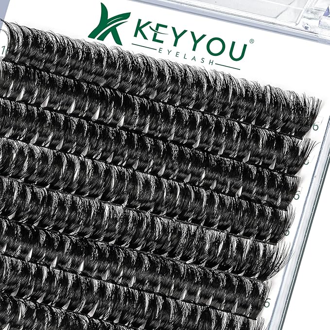 Lash Clusters 96pcs Individual Lashes Y10 D Curl 16mm Cluster Lashes KEYYOU Volume Wispy Lash Extension Soft&Comfortable Easy DIY at Home(Y10,D-16mm)