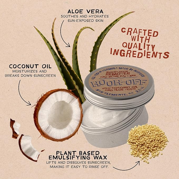 Kook-Off: Mineral Sunscreen Remover & After Sun Care | Natural, Ocean-Safe Formula | Aloe Vera & Coconut Oil | Removes Stubborn Zinc Sunscreen | 2.5oz Tin