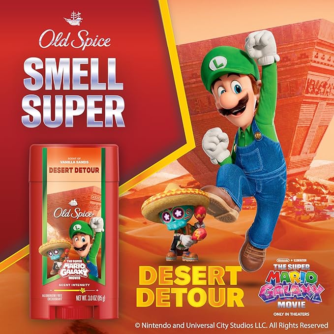 Old Spice Aluminum Free Deodorant for Men, Old Spice x The Super Mario Galaxy Movie, 24/7 Lasting Freshness, Lasting Odor Protection, Smell Super with Desert Detour, Vanilla Sands Scent, 3.0 oz