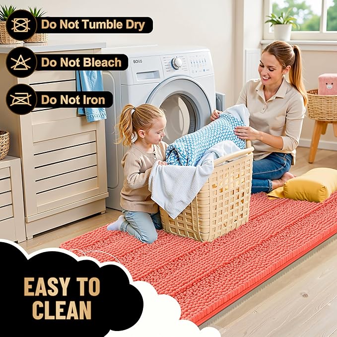 OLANLY Thick Bathroom Rugs 30x20, Extra Soft Absorbent Chenille Striped Bath Rugs, Rubber Backing, Machine Wash Dry, Bath Mats for Bathroom Floor, Tub and Shower, Home Decor Accessories, Coral