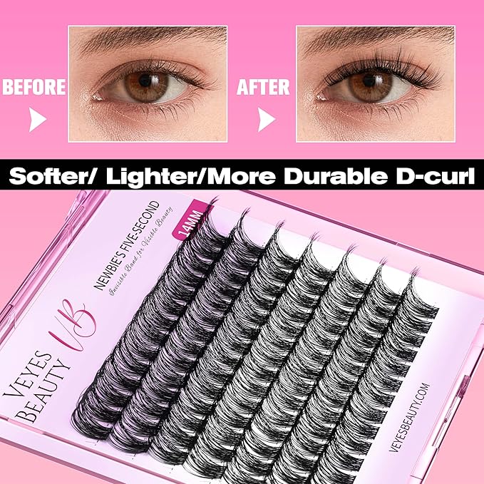 VEYESBEAUTY Lash Clusters Individual Eyelash Extensions Thin & Invisible Band DIY False Eyelashes for Self-application Newbie's Five-Second Series Wispy Lash Tray, Dreamy 10mm Single Length
